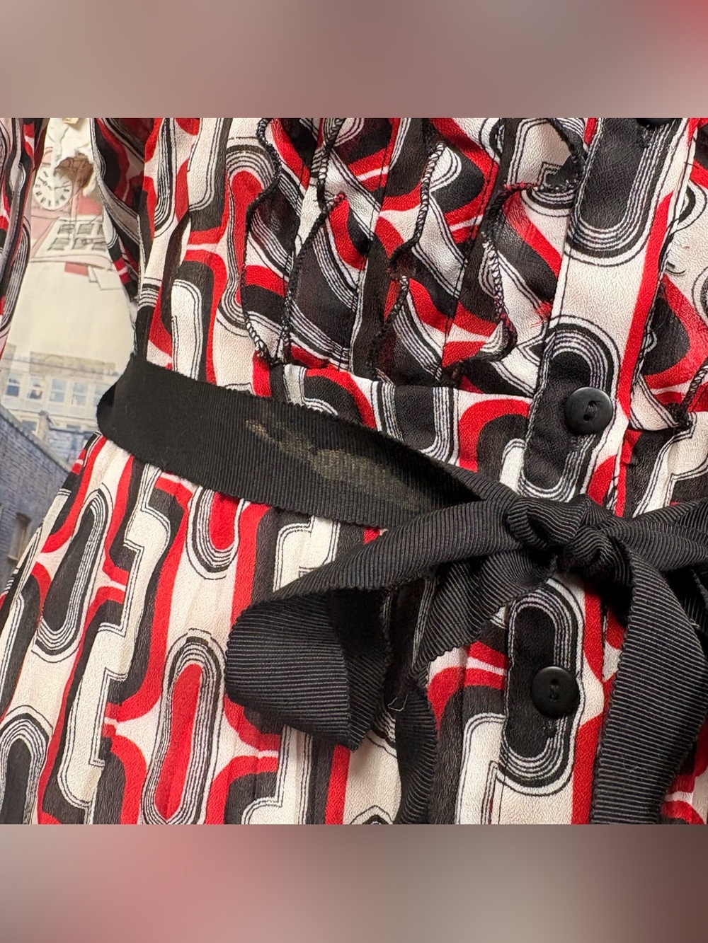 Worthington Retro Abstract Ruffle Blouse - Picture 7 of 8